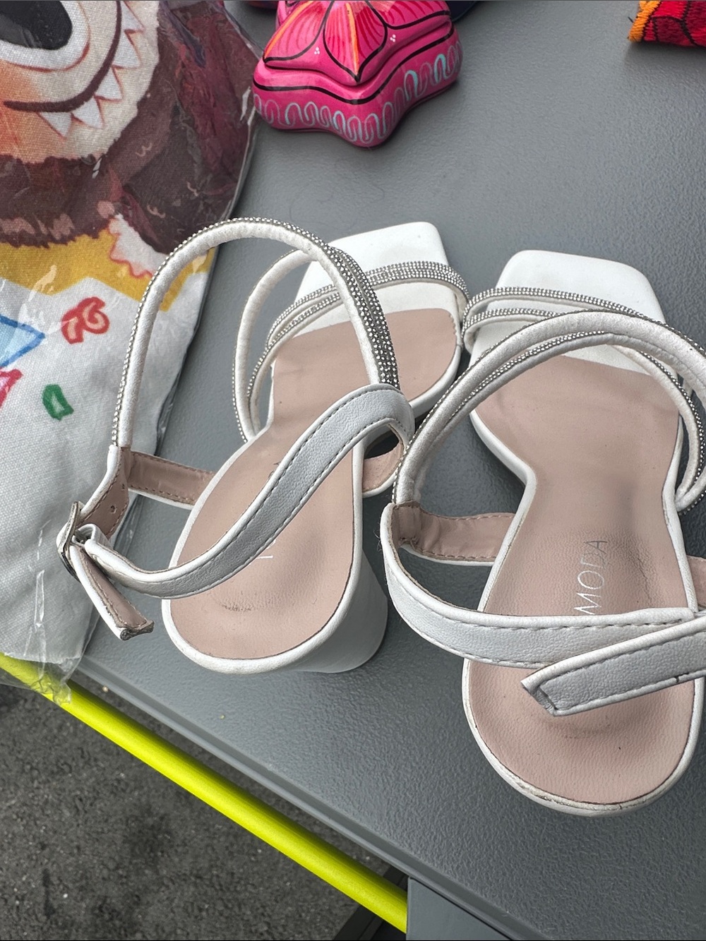 TOP Moda White Strappy Heeled Sandals with Silver Trim - Picture 5 of 5